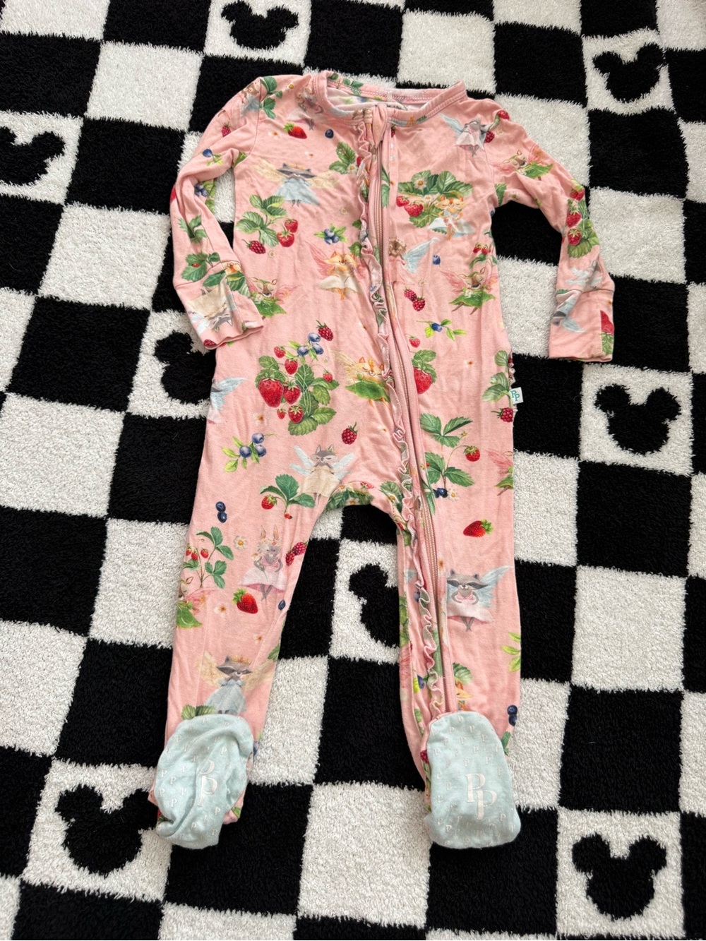 Posh Peanut Pink Strawberry & Floral Footed One-Piece